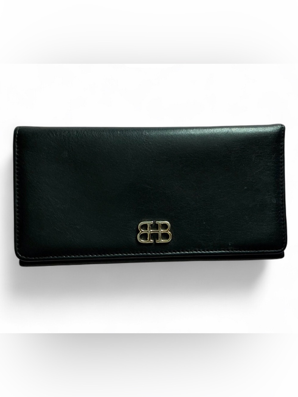 Bosca Black Smooth Leather Long Continental Wallet with Gold BB Logo